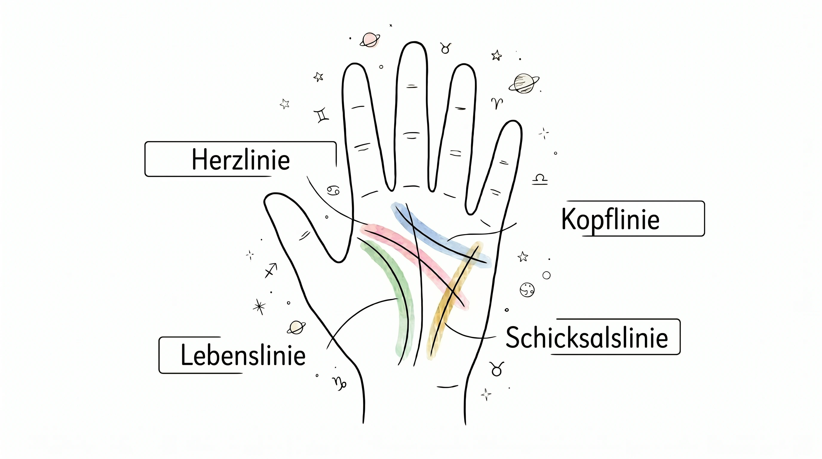 Allgemeine Karte der Handlinien - Chiromantie AmStramGram