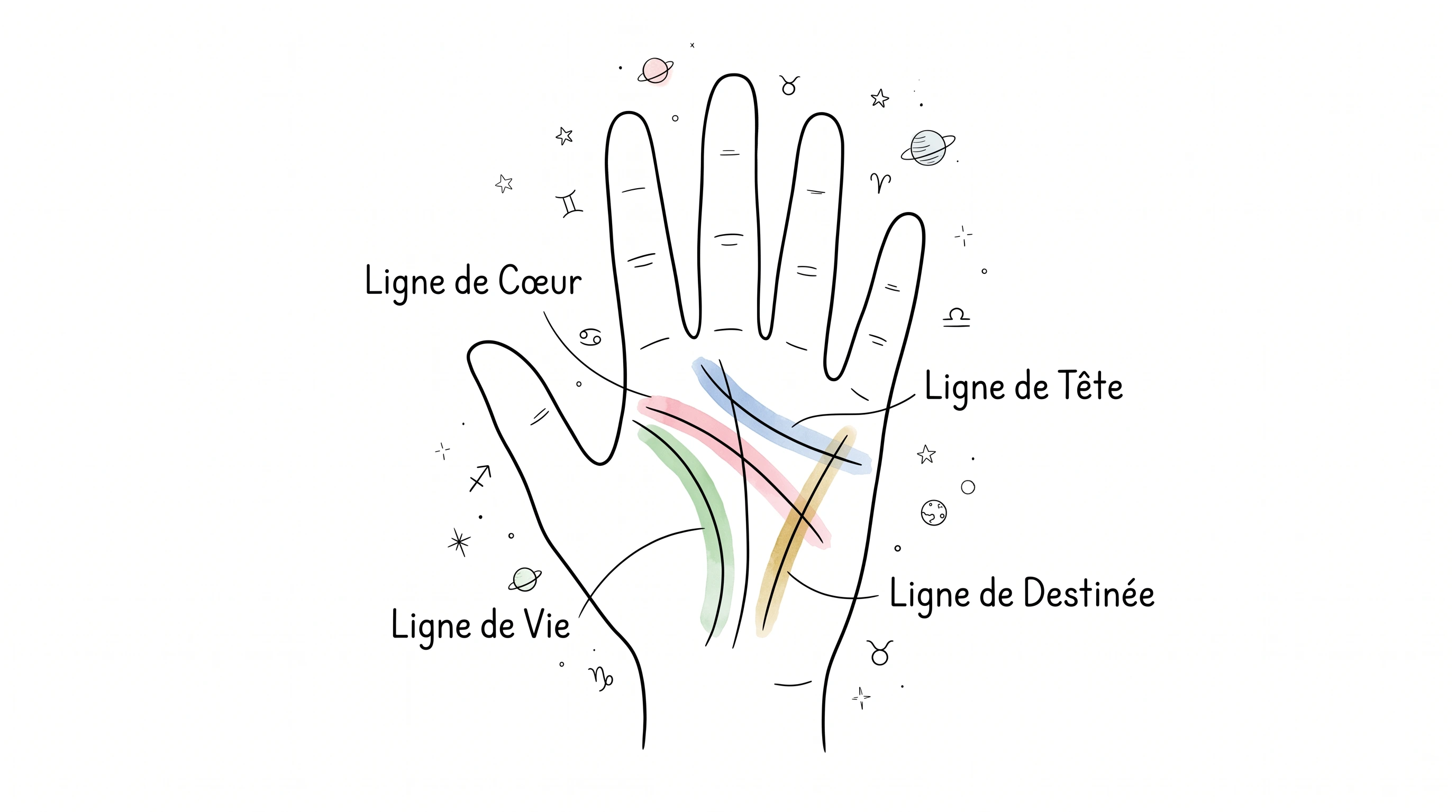 Carte générale des lignes de la main - Chiromancie AmStramGram