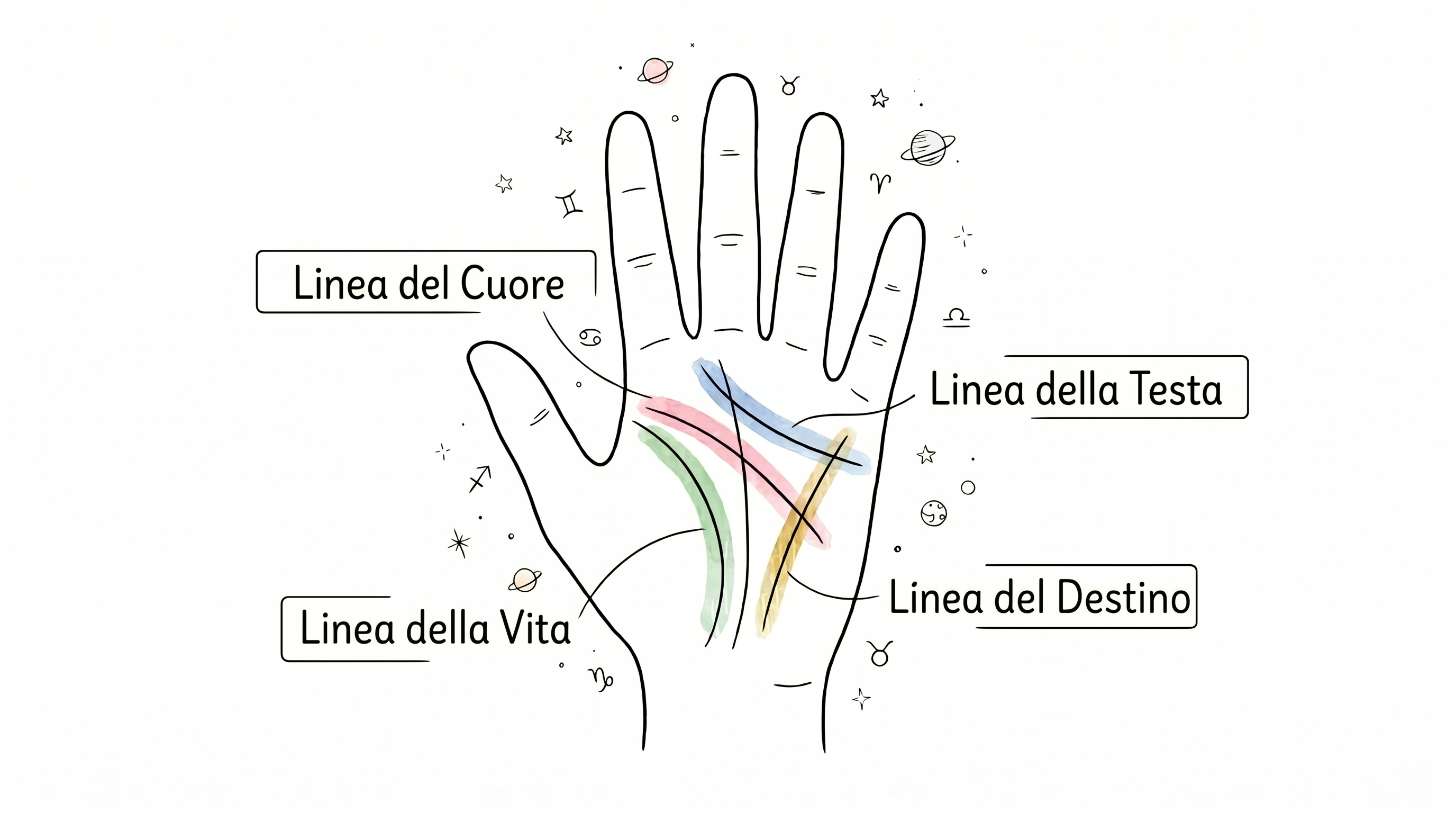Mappa generale delle linee della mano - chiromanzia AmStramGram