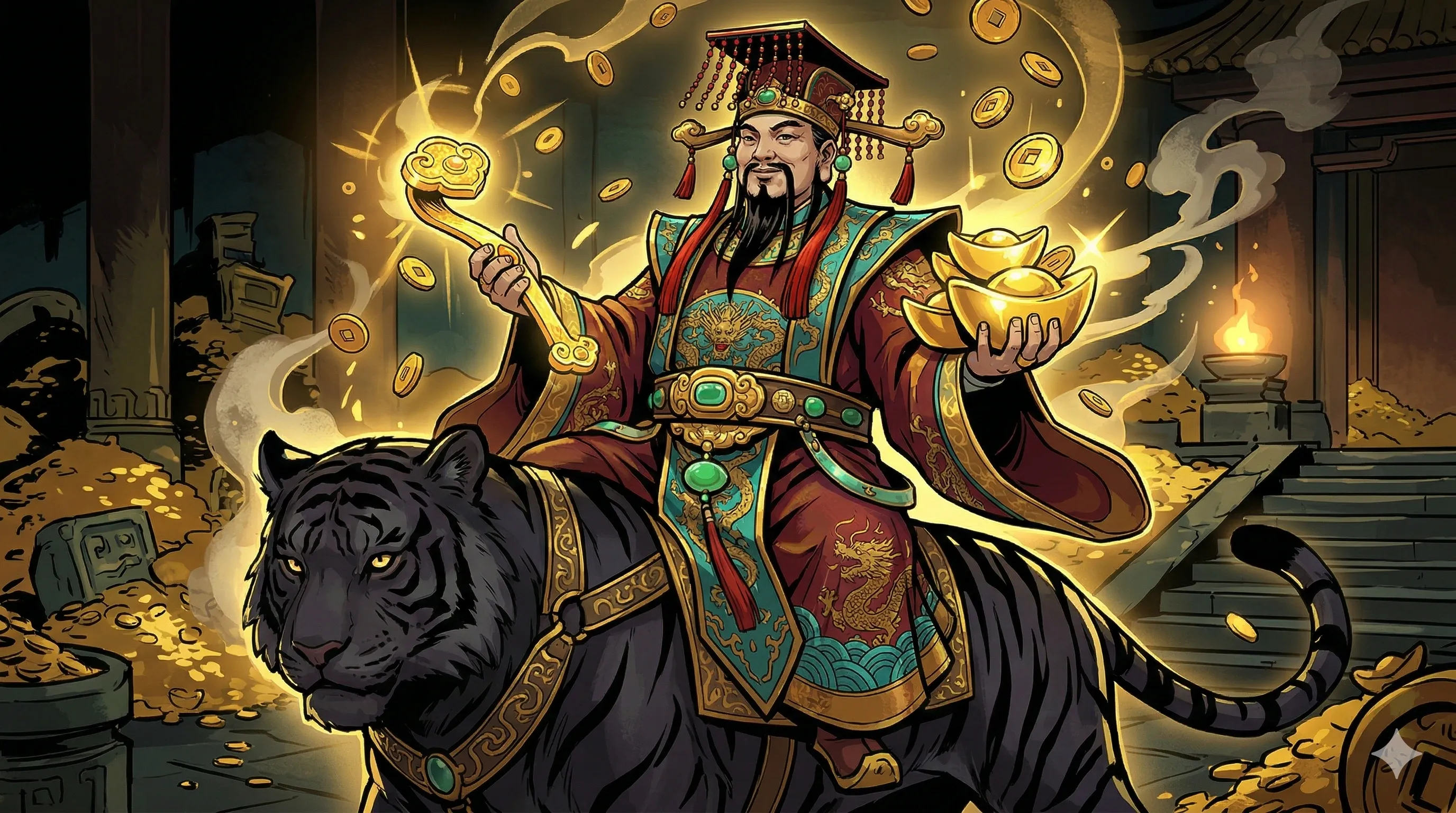 Caishen, dieu chinois de la richesse et du Nouvel An lunaire — mythologie, fortune et feng shui, article blog AmStramGram