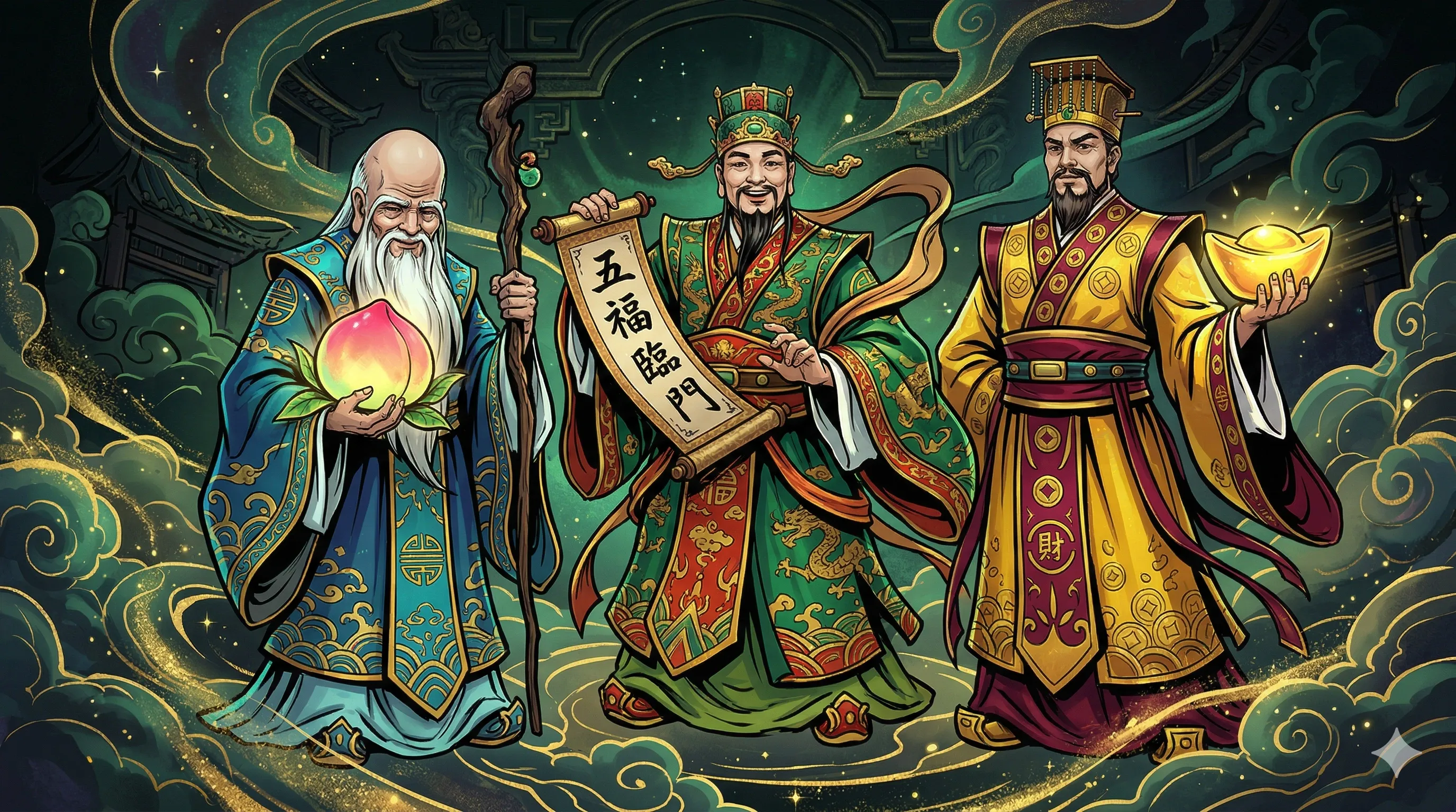 Fu Lu Shou, trio stellaire chinois chance prospérité longévité — mythologie et symboles de fortune, blog AmStramGram