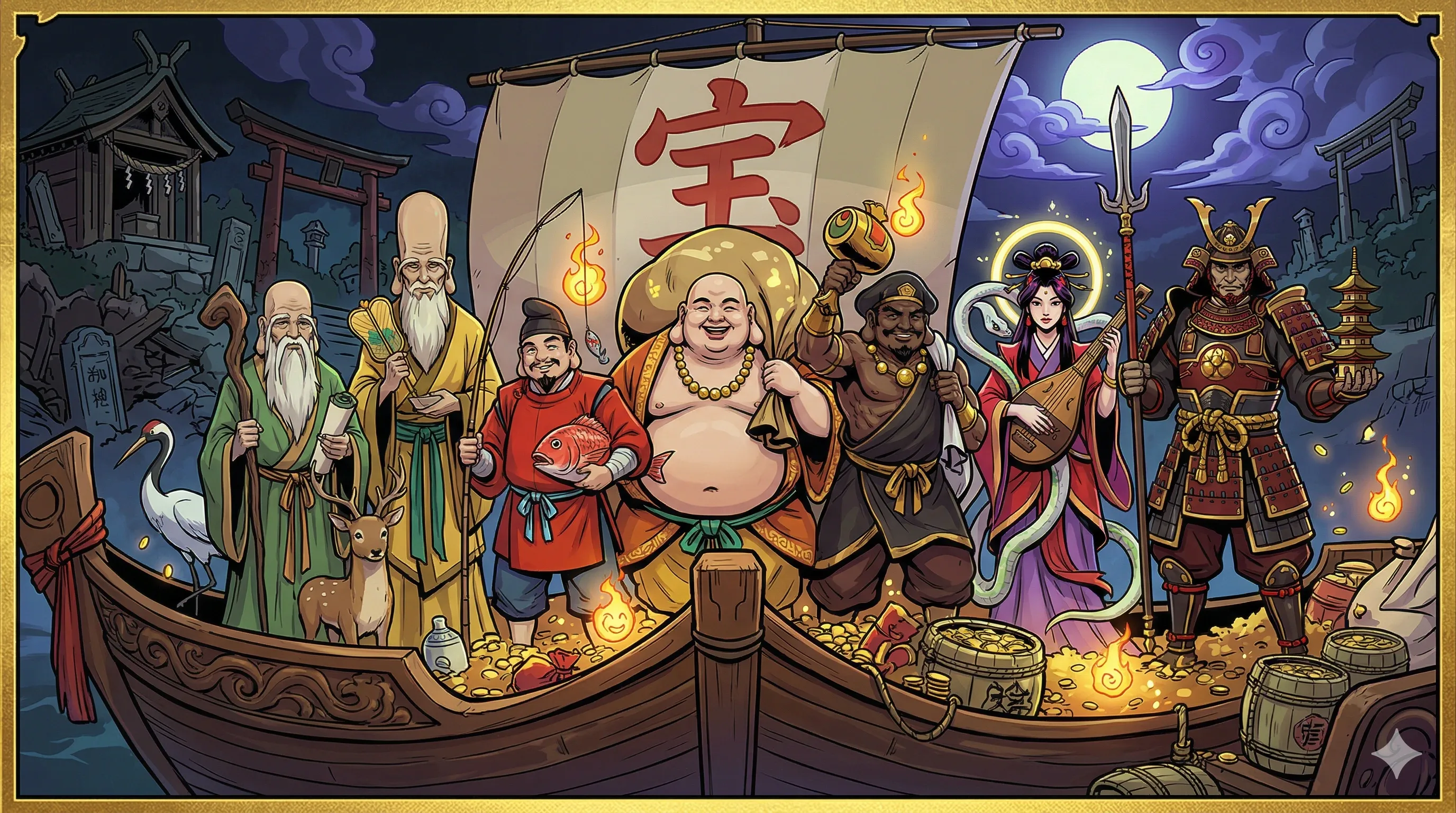 Shichi Fukujin, les sept dieux du bonheur (Fukurokuju, Ebisu, Daikokuten…) — mythologie japonaise et chance, blog AmStramGram